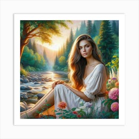 Girl By The River Art Print