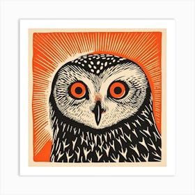 Retro Bird Lithograph Snowy Owl 1 Art Print