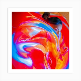 Woman Caught In A Neon Hallucination Airbrush Art Style Resembles Fluid Figures Ebbing And Flowing Art Print