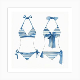 Blaue Bikini Watercolor, Maritime Sommer Kunstmalerei Art Print