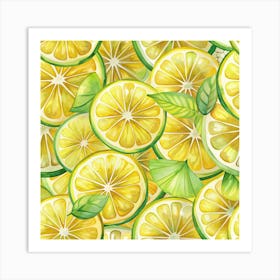 Watercolor Lime Slices With Leaves Art Print