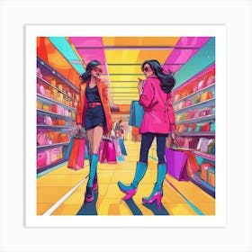 Two Women Shopping In A Store Art Print