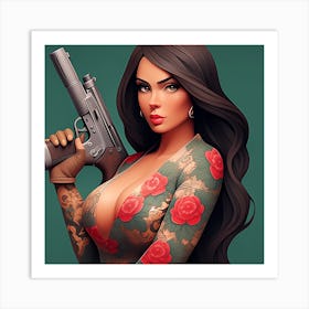 Girl With Gun Art Print