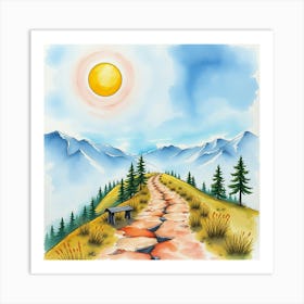 Watercolor Of A Path In The Mountains 1 Art Print