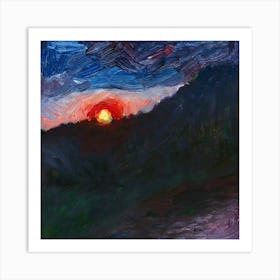 Sunset Above The Forest Lake - nature landscape painting square Anton Maliar Art Print