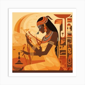 Egyptian Woman Playing The Lute Art Print