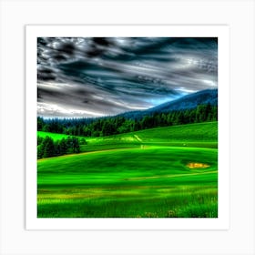 Green Field With Clouds Art Print