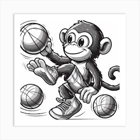 Monkey Playing Basketball Art Print