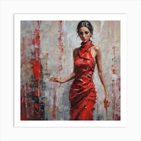 Woman In Red Dress Art Print