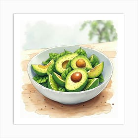 Watercolor Painting Of A Fresh And Tangy Avocado Salad On A Modern Kitchen Table Art Print