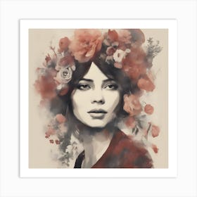 Portrait Of A Woman With Flowers 2 Art Print