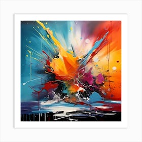 AI Symphony of Blown Snow and Colourful Dreams   Art Print