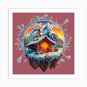 Wooden hut snow 5 Art Print