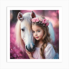 Little Girl With A White Horse Art Print