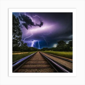 Black storm over train tracks Art Print