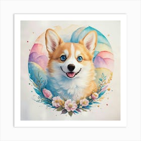 Corgi Puppy Pastel, Kids Wall Art Print Art Print