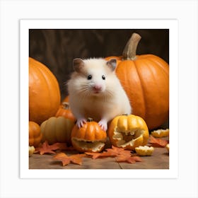 Hamster Halloween Pumpkins 1 Art Print