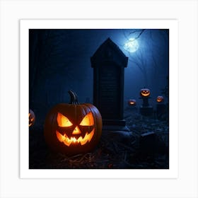 A Sinisterjack O Lantern Grinning Wildly Cast In Eerie Luminescence By The Ambient Night Fear Lur (3) Art Print