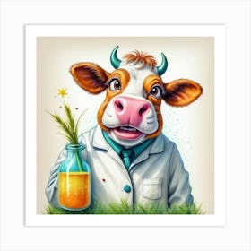 Cow In Lab Coat 2 Art Print