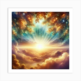 Heavenly Sky With Stars And Clouds Art Print