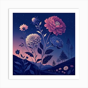 Flowers At Night Poster