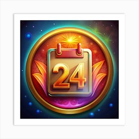 24th Day Calendar Icon With Fireworks Game Design Element Art Print