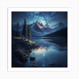 Mountain Lake At Night Art Print