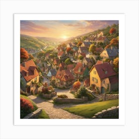 Village At Sunset City art print 1 Art Print