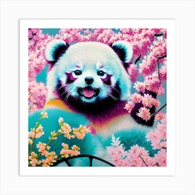 Panda Bear In Cherry Blossoms Pastel Art Print