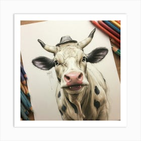 Cow With Hat Art Print