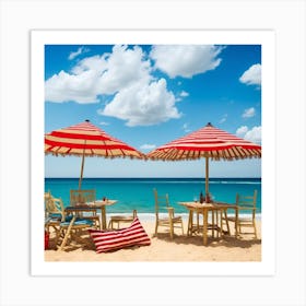 Striped Umbrellas On The Beach Art Print