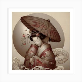 Japan Traditional Geisha Illustration By Ad 81 Art Print