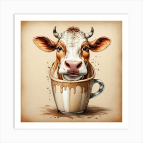 Cow In A Cup Art Print