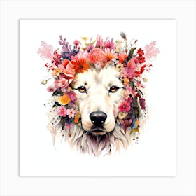 Wolf With Flowers 2 Art Print