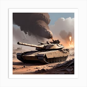 Apocalyptic Landscape With War Zone Destruction Merkava Tank Destroyed (3) Art Print