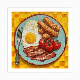 Full English Breakfast Yellow Checkerboard 1 Art Print