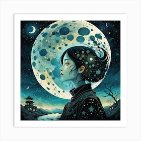 Girl In The Moonlight Art Print