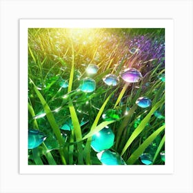 Water Drops On Grass Art Print