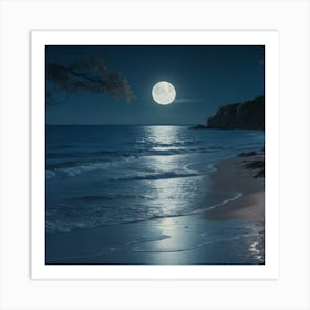 Full Moon On The Beach Art Print