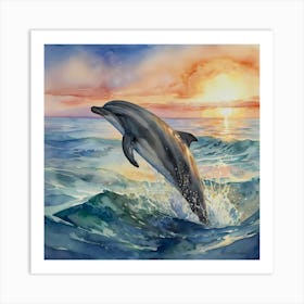 Sunset Leap A Dolphin Enjoying Sunset Art Print