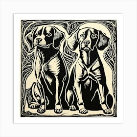 Two Dogs Linocut Art Print