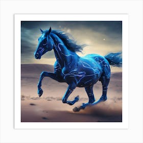 Cyber Blue Lightning Horse Art Print