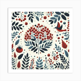 Scandinavian Art, Rowan berries Art Print