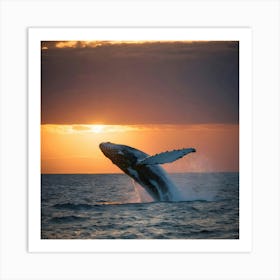Humpback Whale Breaching At Sunset 9 Art Print