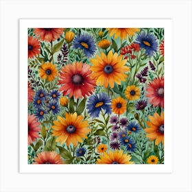 Watercolor Flowers Seamless Pattern 1 Art Print