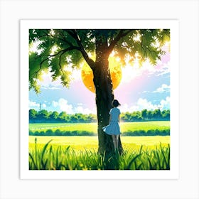 Girl Under A Tree Art Print