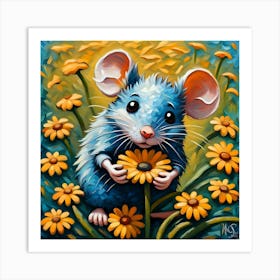 Mouse With Daisies Art Print