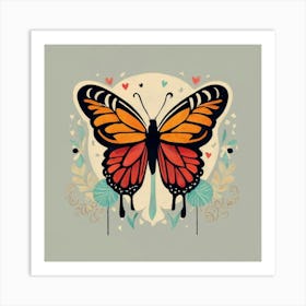 Butterfly On A Grey Background Art Print