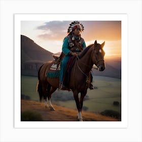 Indian Man On Horseback 2 Art Print