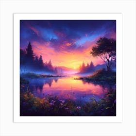 Sunrise Over The Lake Art Print